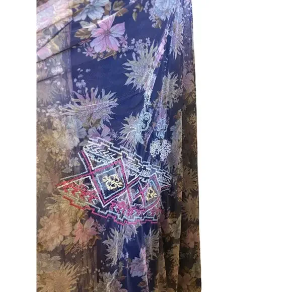 Johnny Was Biya Dress Black Floral Embroidered Mesh Maxi. Size Large - Picture 8 of 10